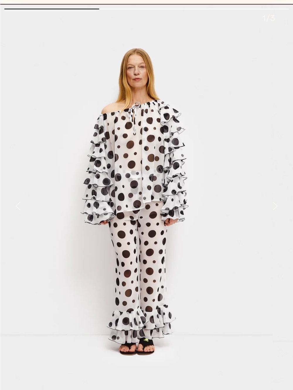 Sleeper White and Black Polka Dot Cropped Ruffle Pants